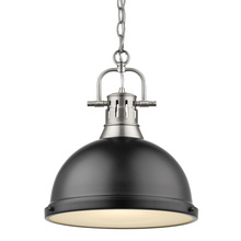  3602-L PW-BLK - Duncan 1 Light Pendant with Chain in Pewter with a Matte Black Shade